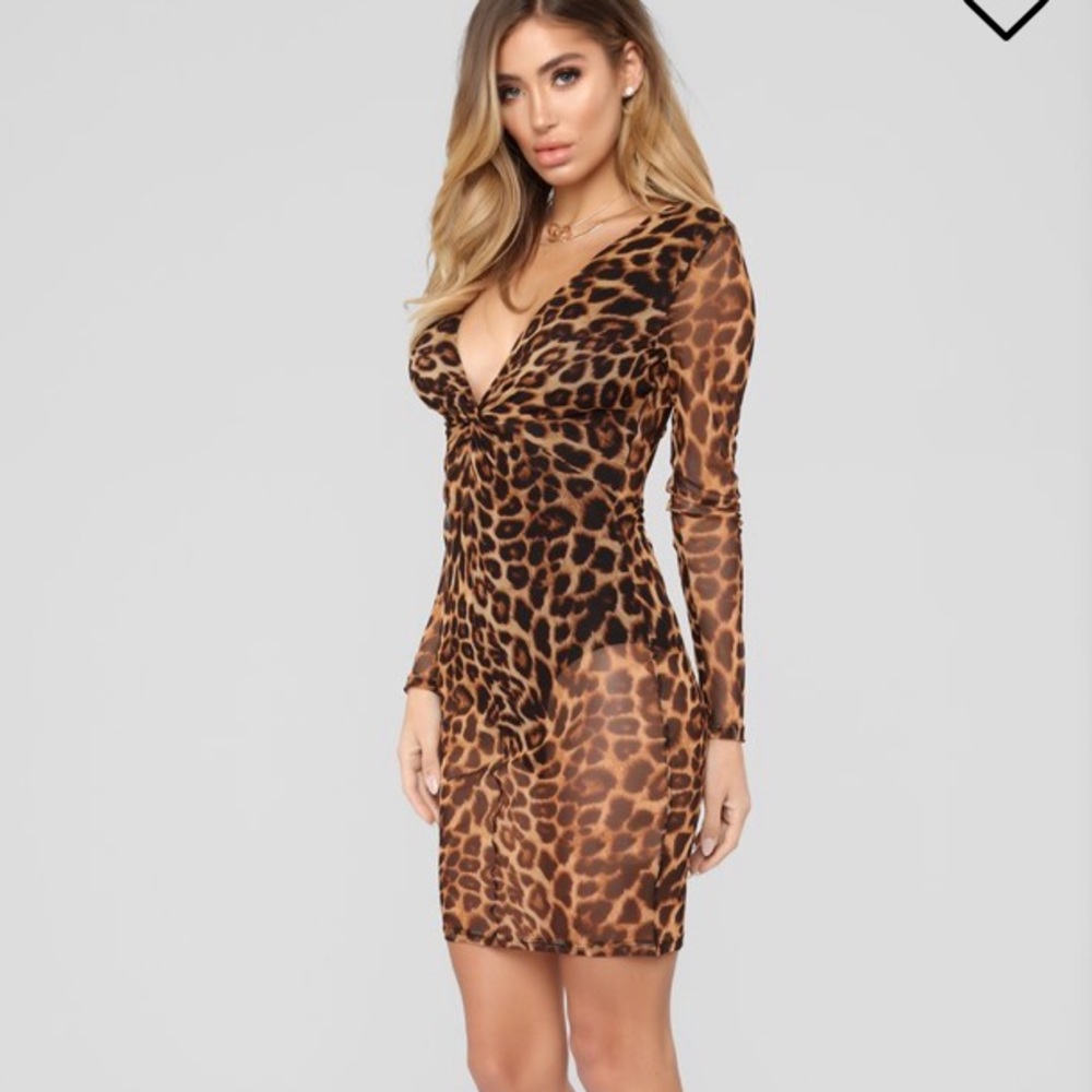 Fashion Nova Leopard sheer bodysuit Dress sexy - Picture 2 of 4